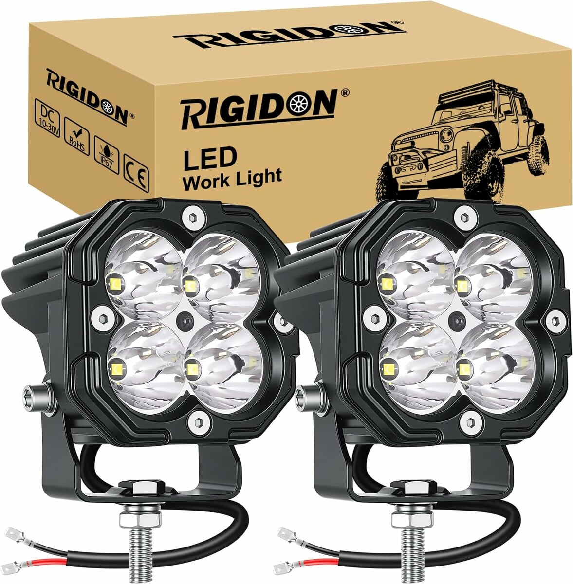 RIGIDON zestaw 2 lamp roboczych LED do traktora, 6000 K, IP67