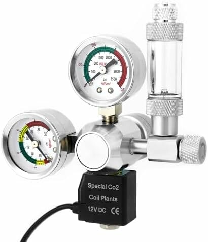 QWORK reduktor CO2 do akwarium z dwoma manometrami i licznikiem bąbelków, W21.8, 12 V