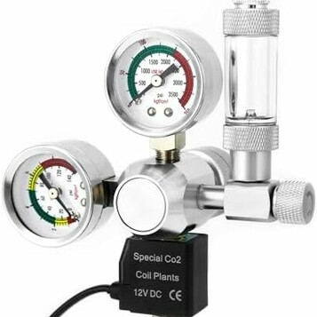 QWORK reduktor CO2 do akwarium z dwoma manometrami i licznikiem bąbelków, W21.8, 12 V