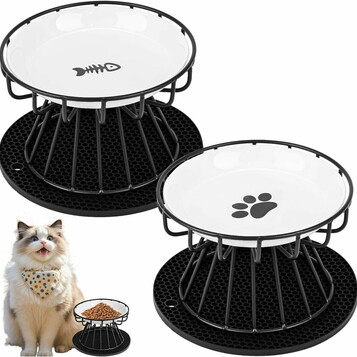 HAOYULUO SM087 – 2 ceramiczne miski dla kota na metalowym stojaku, czarne