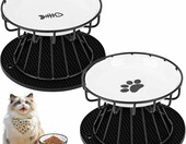 HAOYULUO SM087 – 2 ceramiczne miski dla kota na metalowym stojaku, czarne – zdjęcie 1
