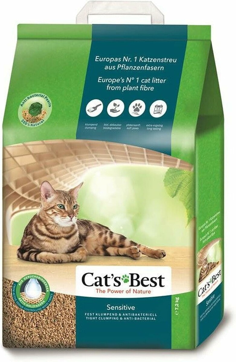 Cat's Best Sensitive – roślinny żwirek zbrylający dla kotów, 20 l (7,2 kg)