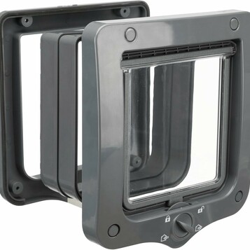 TRIXIE 44232 – drzwiczki dla kota z tunelem, 4 tryby, 20 × 22 cm, ciemnoszare