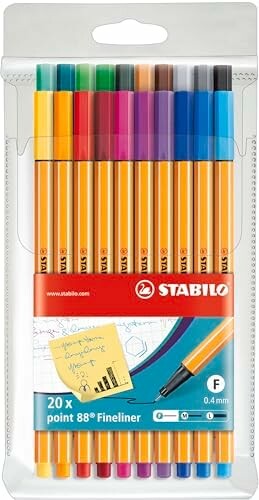 STABILO point 88 8820 – zestaw 20 cienkopisów w etui, linia 0,4 mm
