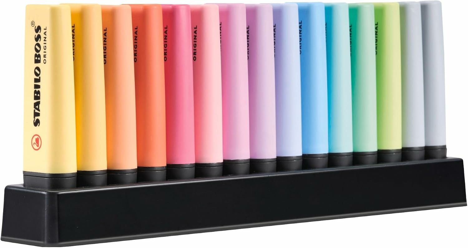 STABILO BOSS ORIGINAL Pastel – zestaw 15 zakreślaczy na podstawce