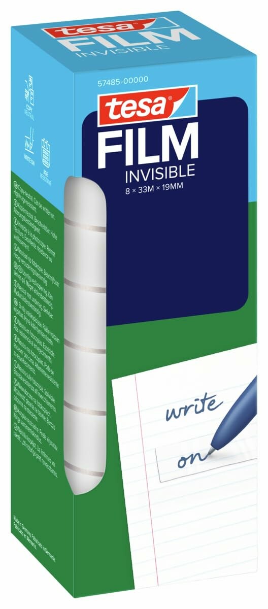 tesa tesafilm Invisible 57485 – matowa taśma klejąca 33 m x 19 mm, 8 rolek