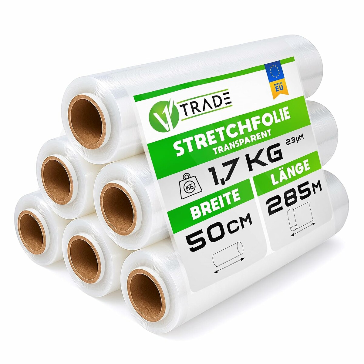 V1 Trade folia stretch 50 cm x 285 m, 23 mikrony – 6 rolek, przezroczysta