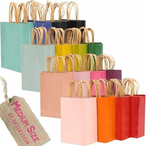 Gcardist torby papierowe z uchwytami 26,9 x 21,1 x 10,9 cm – 100 sztuk, kolorowe