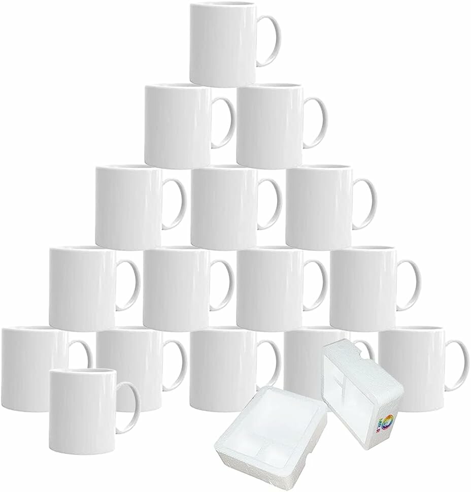 MR.R SWM11AW – 16 białych kubków ceramicznych 325 ml do sublimacji i nadruku