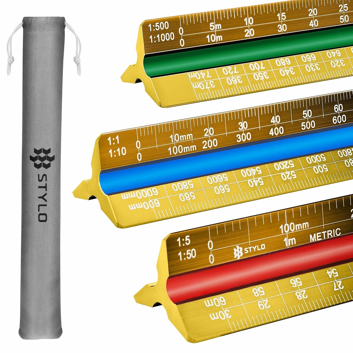 Stylo skalówka architektoniczna 30 cm – aluminiowa linijka trójkątna, skale metryczne