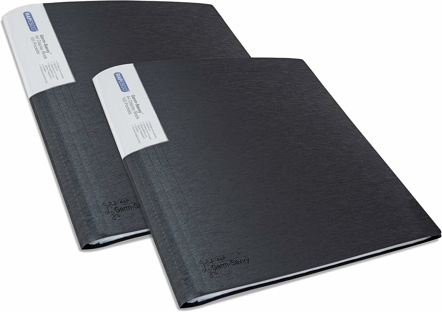 Rapesco 1645 – 2 teczki prezentacyjne A4 na 100 kieszeni, antybakteryjne, czarne