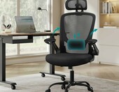 SONGMICS OBN047B01 – ergonomiczne krzesło biurowe z siatki i zagłówkiem, czarne – zdjęcie 2