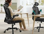 SONGMICS OBN047B01 – ergonomiczne krzesło biurowe z siatki i zagłówkiem, czarne – zdjęcie 4