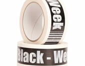 MASHPAPER – taśma reklamowa z nadrukiem Black Week, PCW 50 mm x 66 m, biała – zdjęcie 1