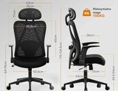 SENSE7 Noxo – ergonomiczny fotel biurowy z siatki, czarny, do 150 kg – zdjęcie 3