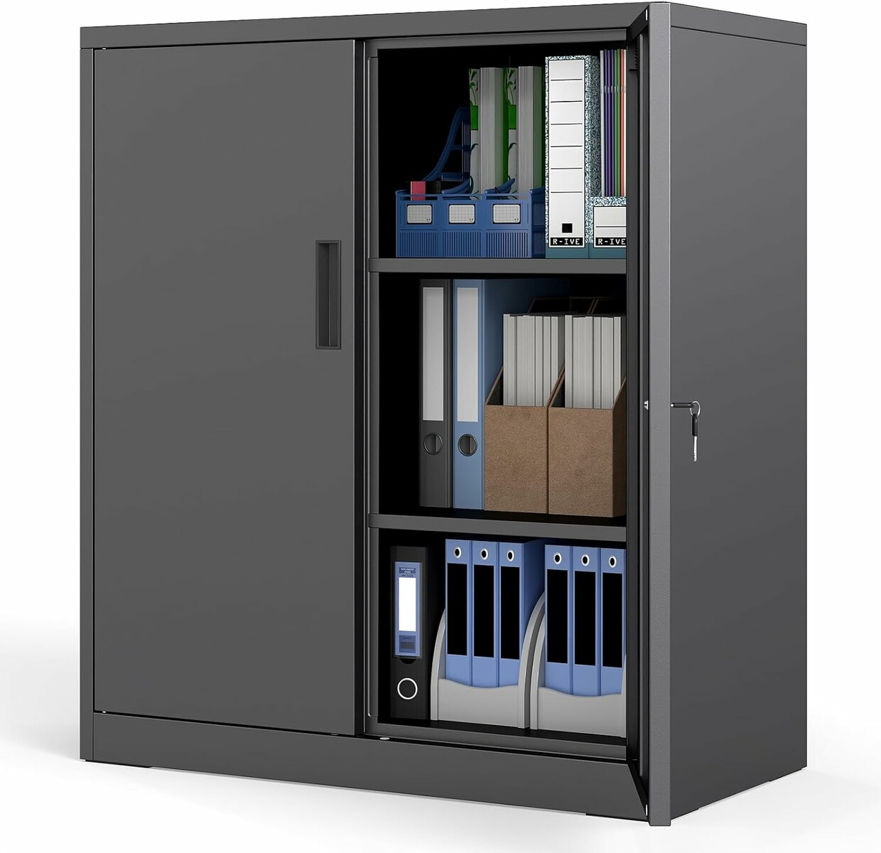COSTWAY FT32333NWDE – metalowa szafa aktowa 80 x 40 x 91 cm, zamykana, czarna