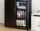 COSTWAY FT32333NWDE – metalowa szafa aktowa 80 x 40 x 91 cm, zamykana, czarna – zdjęcie 2
