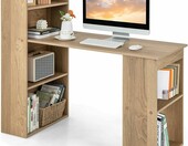 COSTWAY CB10301NADE – zestaw biurko z regałem na książki 122 x 56 x 122 cm, naturalny – zdjęcie 1