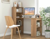 COSTWAY CB10301NADE – zestaw biurko z regałem na książki 122 x 56 x 122 cm, naturalny – zdjęcie 2