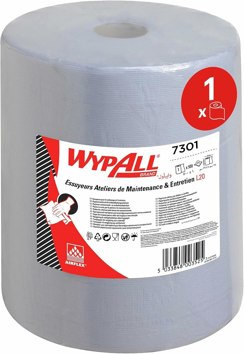 WypAll L20 7301 – czyściwo przemysłowe w rolce, 500 arkuszy, niebieskie