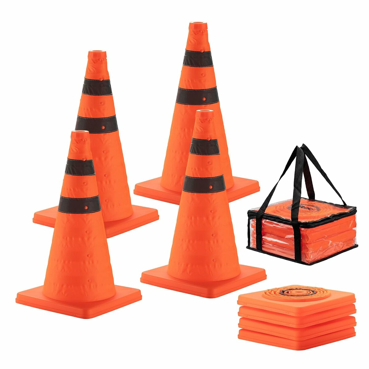 WilTec 65835 – 4 składane pachołki drogowe 45 cm z odblaskami i torbą