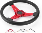 Yosoo Health Gear sportowa kierownica 350 mm – uniwersalna, płaska, czerwona – zdjęcie 2