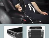 Ejoyous uniwersalny podłokietnik samochodowy ze schowkiem i USB – konsola środkowa, czarny – zdjęcie 2