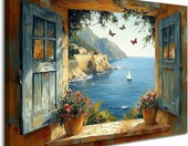 Alptiny oprawiony obraz na płótnie 30 x 40 cm – śródziemnomorski widok z okna – zdjęcie 1