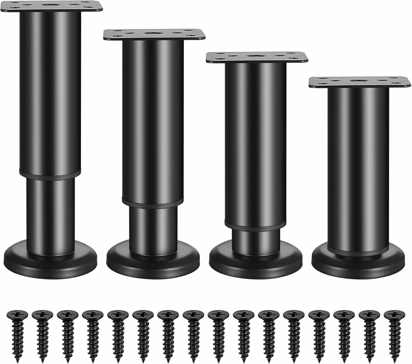ANBEEISS regulowane nóżki meblowe 12–18 cm – 4 szt., czarne, stal