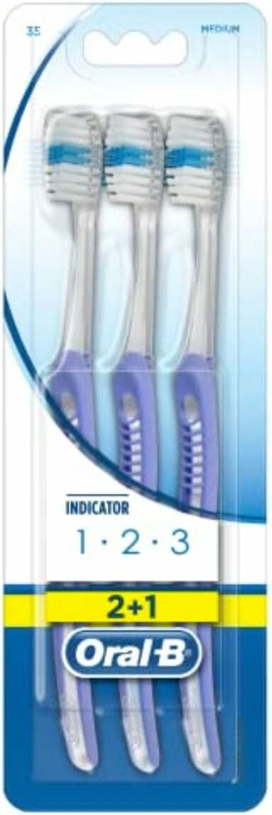 Oral-B 1-2-3 Classic Care – manualne szczoteczki do zębów, średnie, 3 sztuki