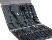 Leipple 16 w 1 – zestaw do manicure i pedicure w etui, stal nierdzewna, czarny – zdjęcie 1