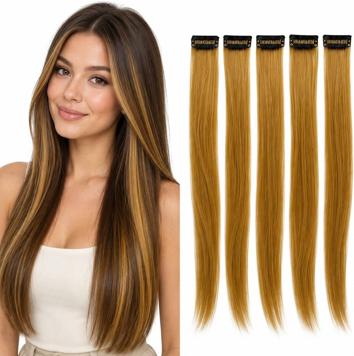 CAISHA BST143 – zestaw 5 pasm włosów clip-in 50 cm, blond