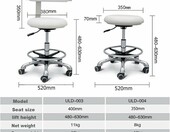 SFKLYU – stołek medyczny asystenta stomatologa z oparciem, skóra PU, obrotowy 360° – zdjęcie 3