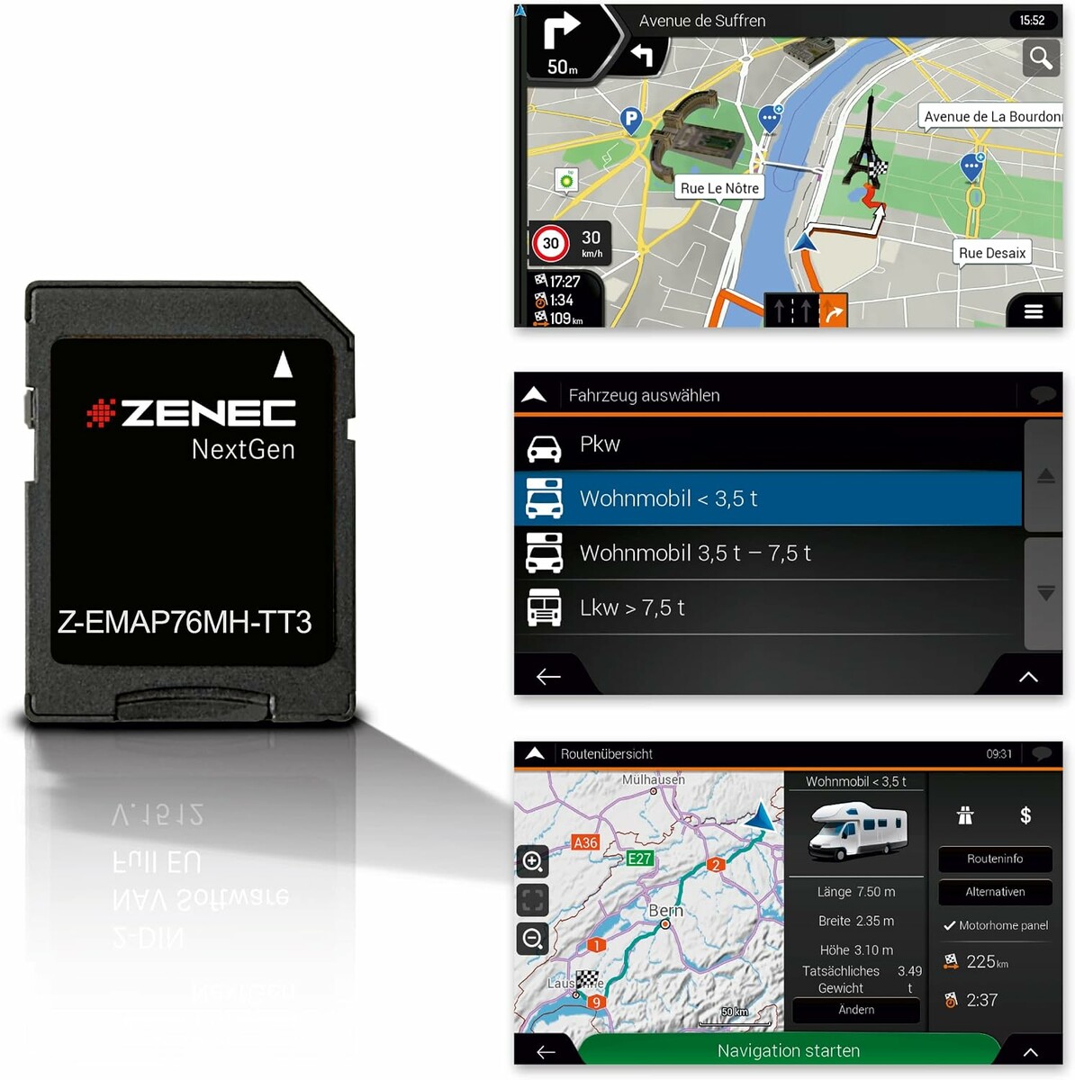 ZENEC Z-EMAP76MH-TT3 – oprogramowanie nawigacyjne dla kamperów na karcie microSDHC 32 GB
