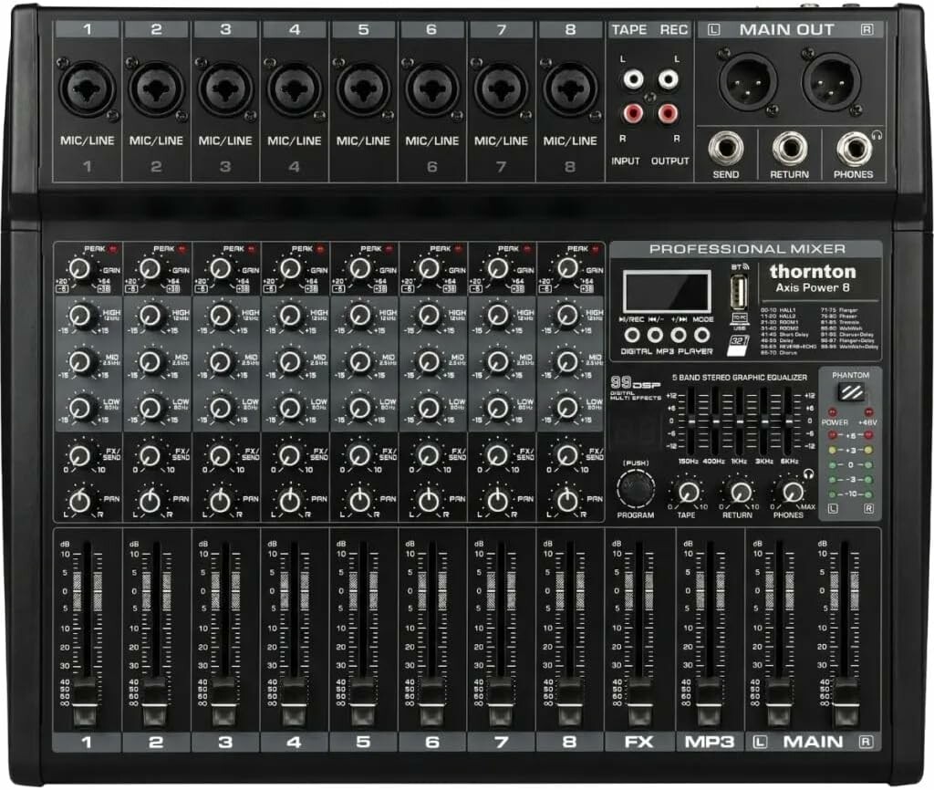 Thornton Axispower 8 – powermikser 8-kanałowy z Bluetooth i odtwarzaczem USB/SD
