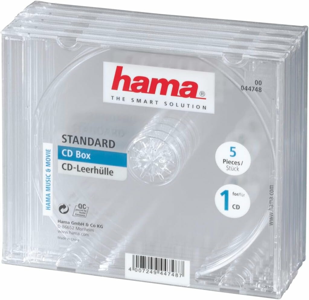 Hama 00044748 – 5 przezroczystych pudełek CD-Box na płyty CD/CD-ROM