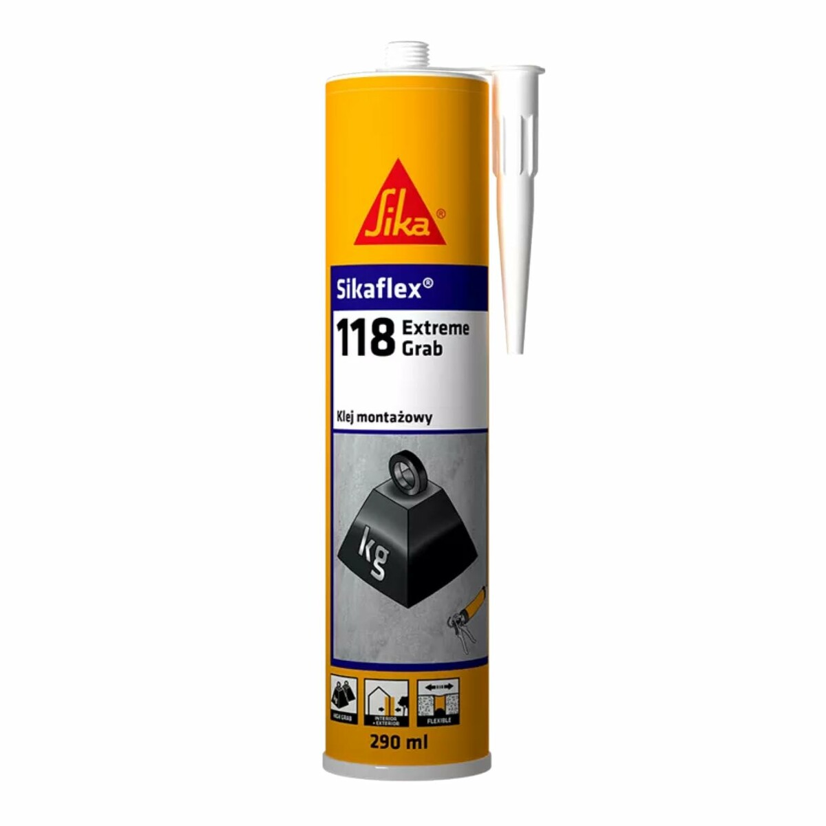 Sika Sikaflex-118 Extreme Grab 290 ml – klej montażowy do podłoży budowlanych, biały