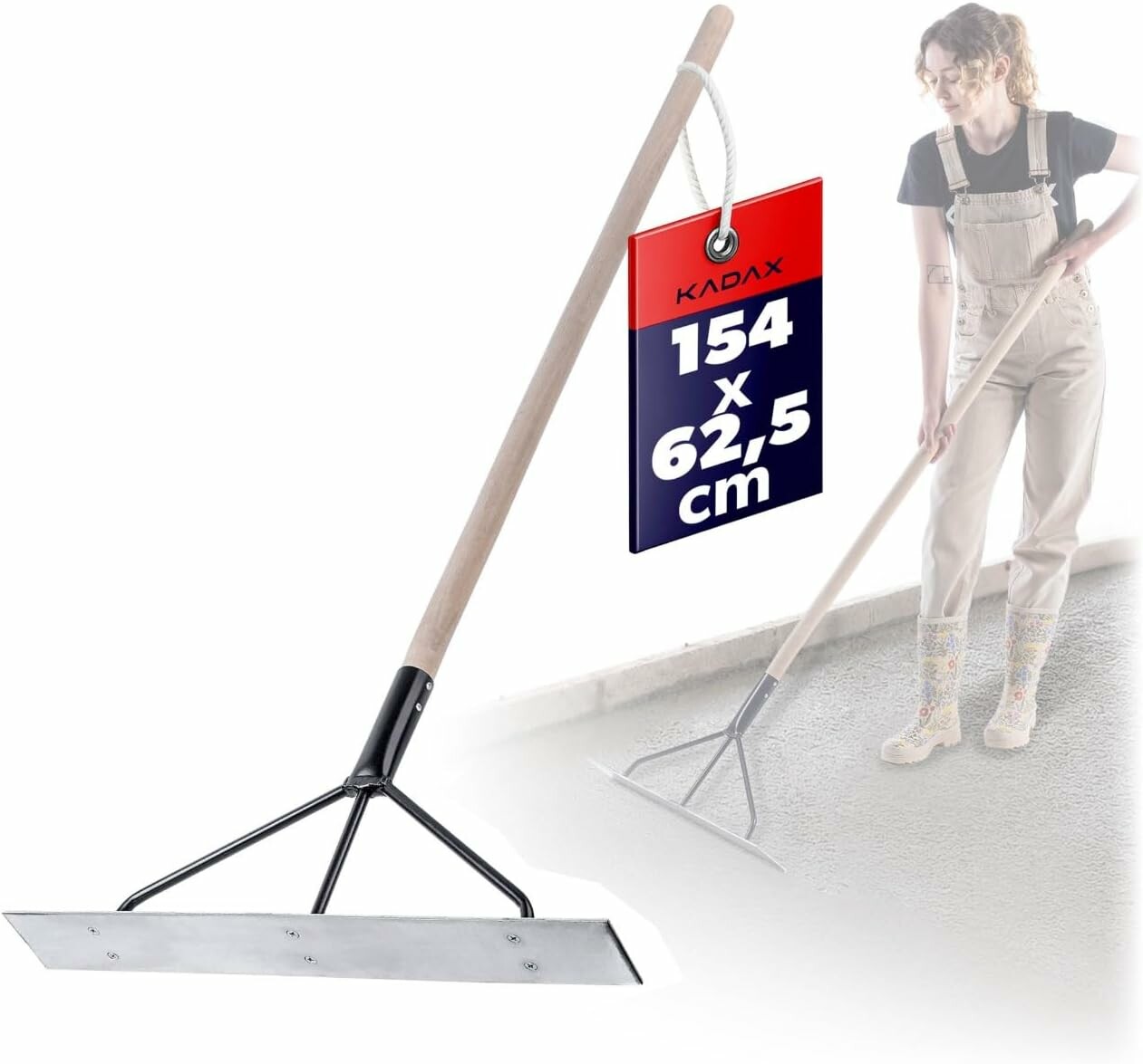 KADAX K10445 – aluminiowa listwa zgarniająca do betonu i asfaltu z trzonkiem, 154 cm