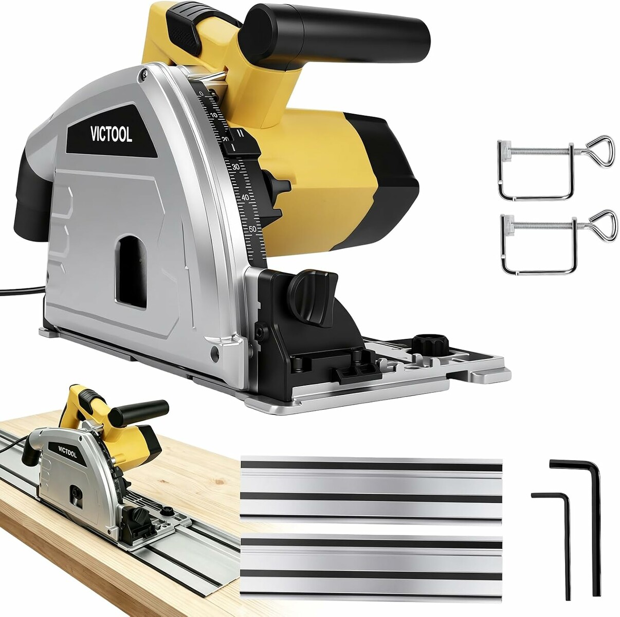 Victool zagłębiarka 2200 W z szyną 2 x 700 mm – pilarka zagłębiowa 165 mm