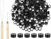 Abeillo tulejki ringi 4 mm do przedłużania włosów, 200 szt. + haczyk, czarne – zdjęcie 1