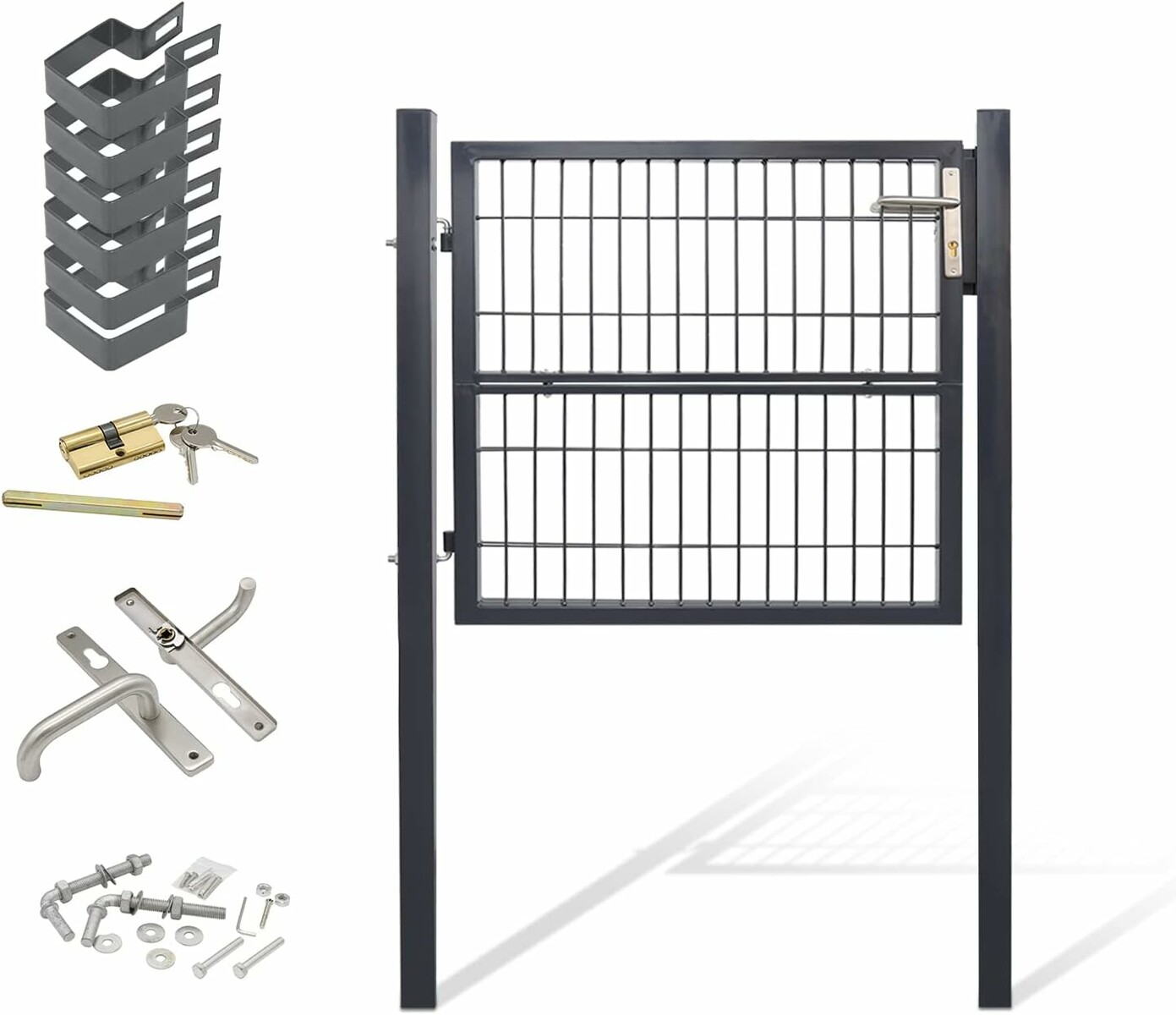 Vigevee furtka ogrodowa metalowa 100 cm z zamkiem i słupkami – antracyt