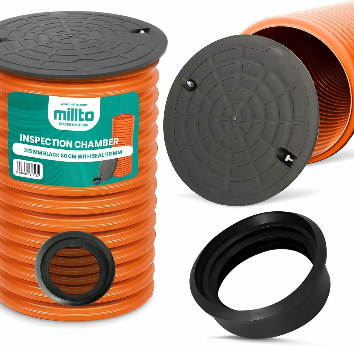 Millto studnia rewizyjna DN315 – studzienka drenażowa z rurą 50 cm i pokrywą A15