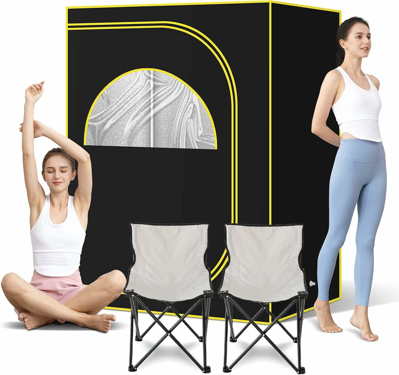 amocane przenośna sauna parowa – namiot 120 x 90 x 160 cm z 2 krzesłami