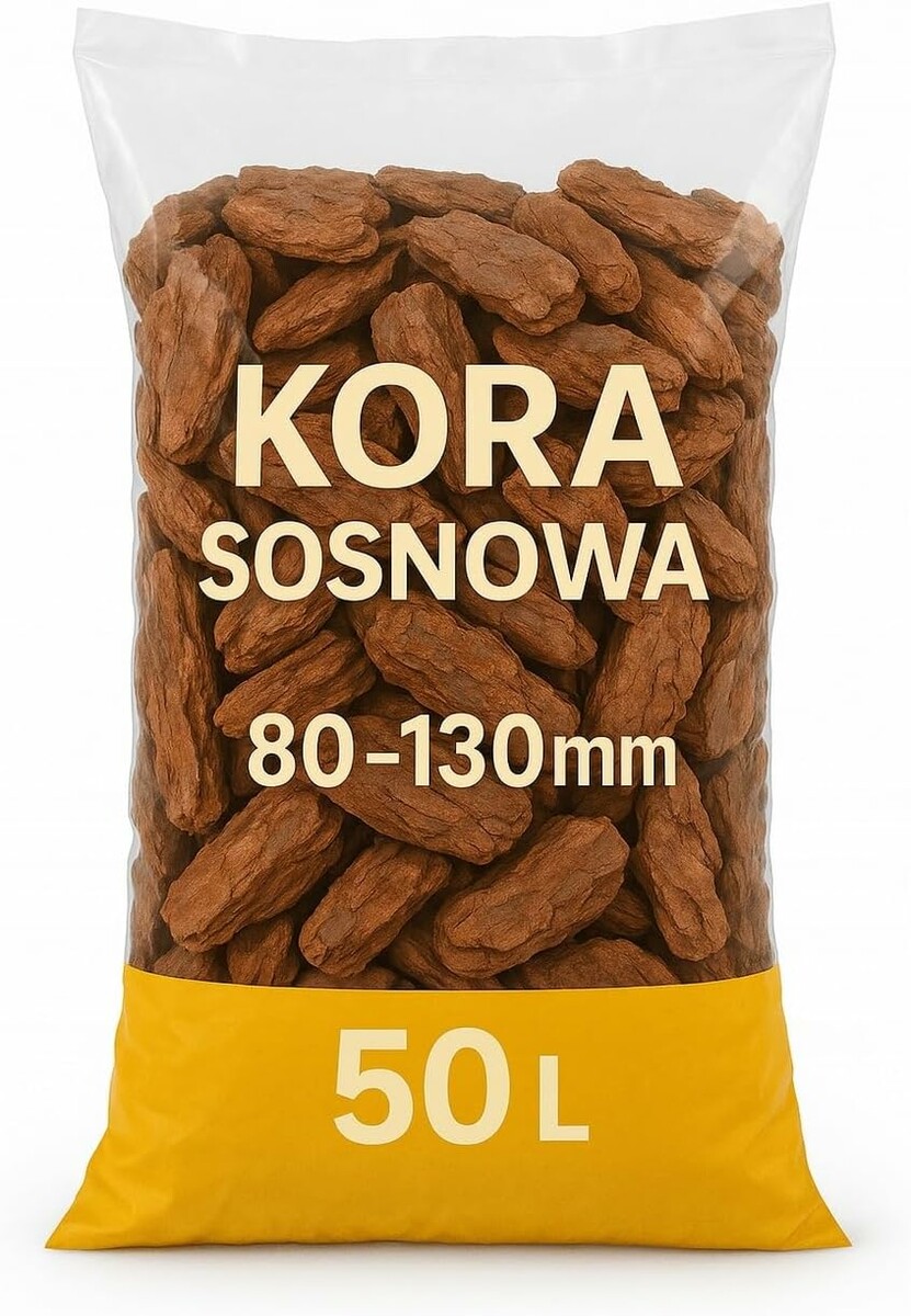 Gawlik kora sosnowa 80–130 mm premium, 50 l – gruba kora ogrodowa do ściółkowania