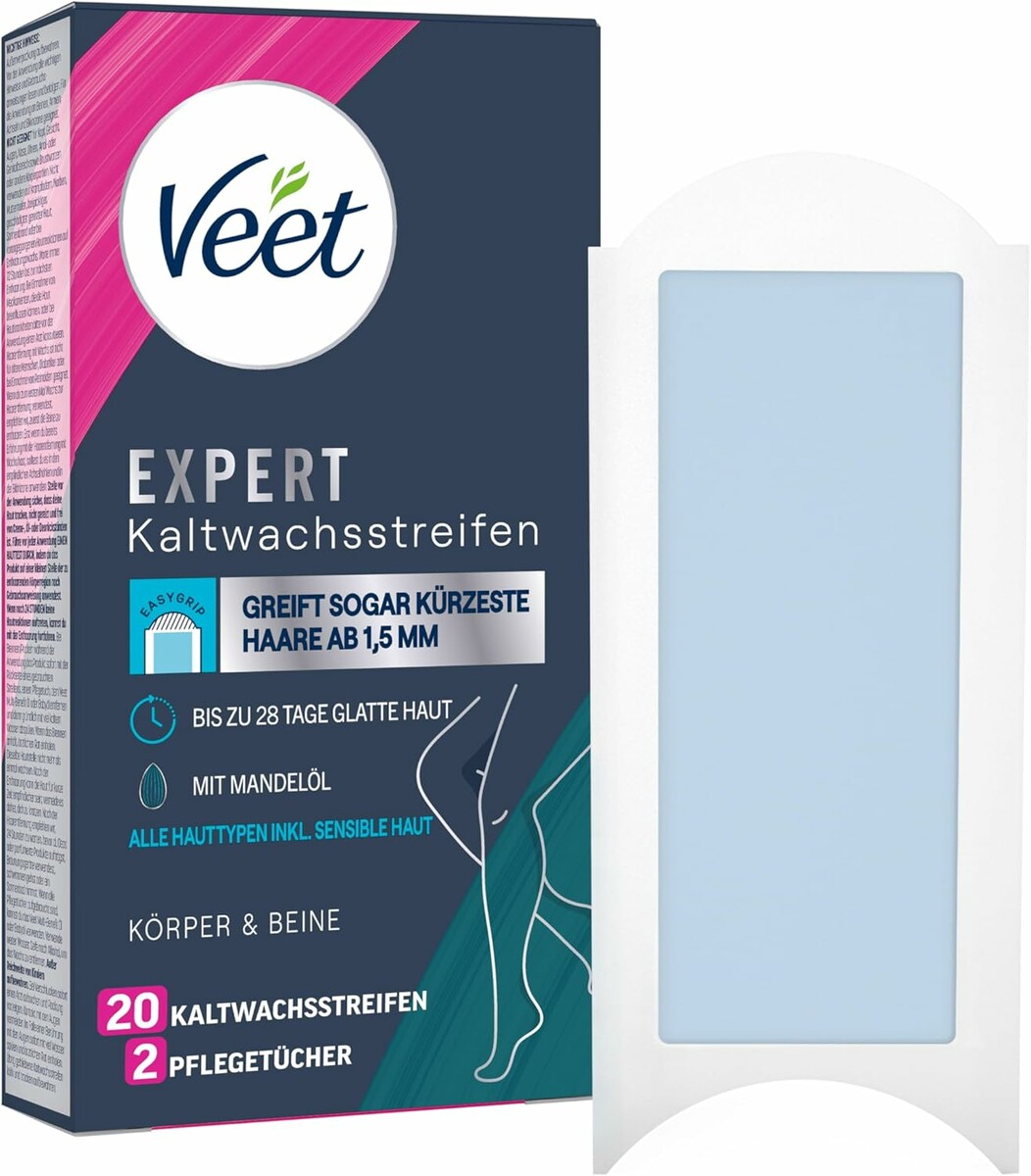 Veet Expert plastry z woskiem na ciało i nogi – 20 pasków z zimnego wosku