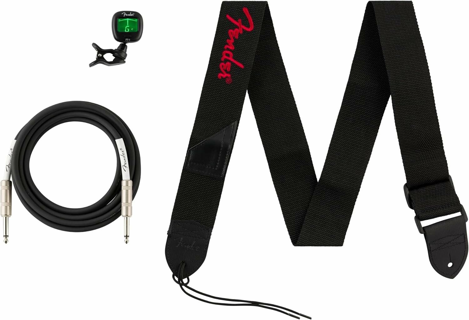 Fender 0992018006 – zestaw akcesoriów gitarowych: tuner, kabel, pasek
