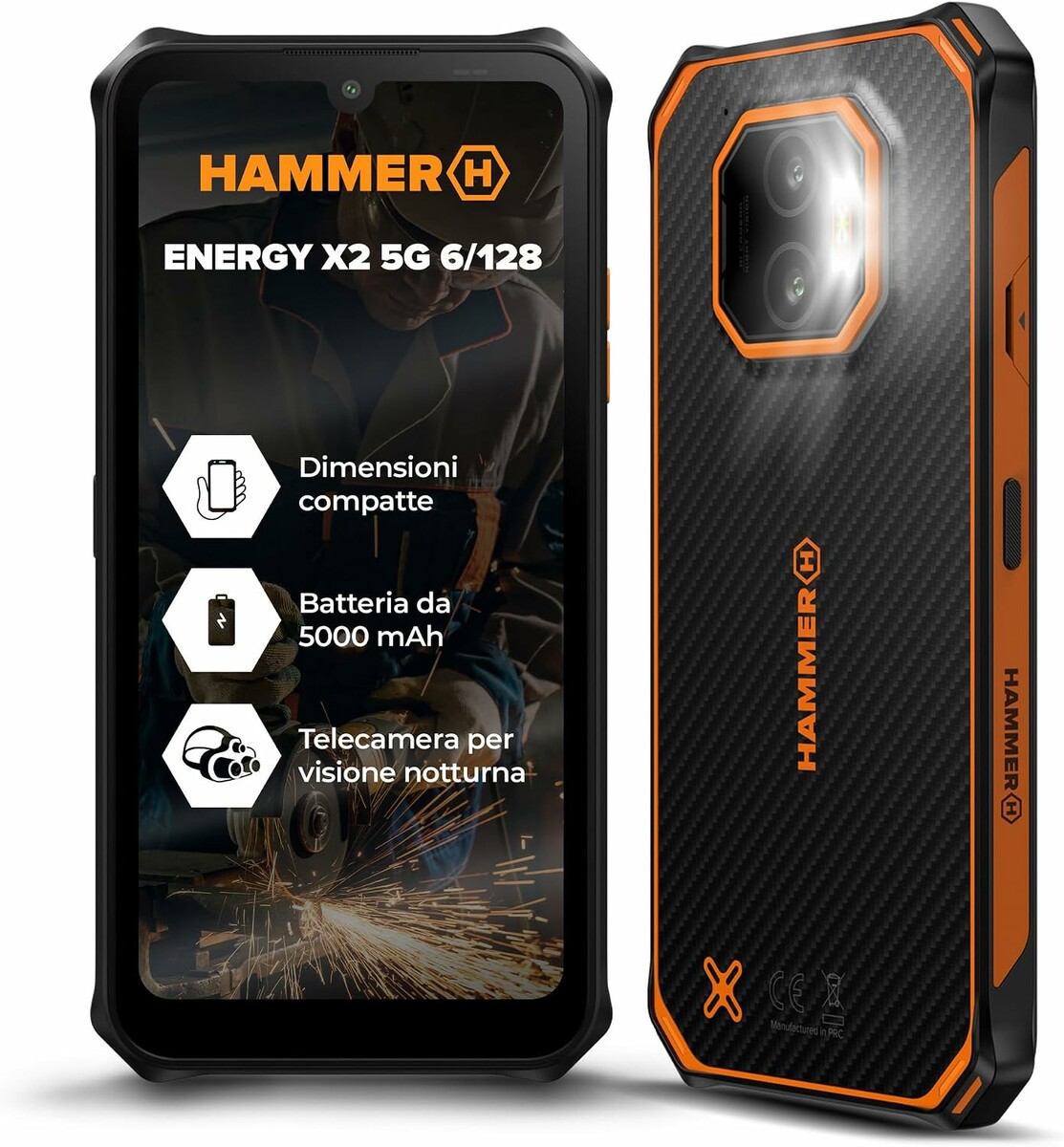 Hammer Energy X2 6/128 GB – wytrzymały smartfon 6,1 cala, IP69, czarno-pomarańczowy