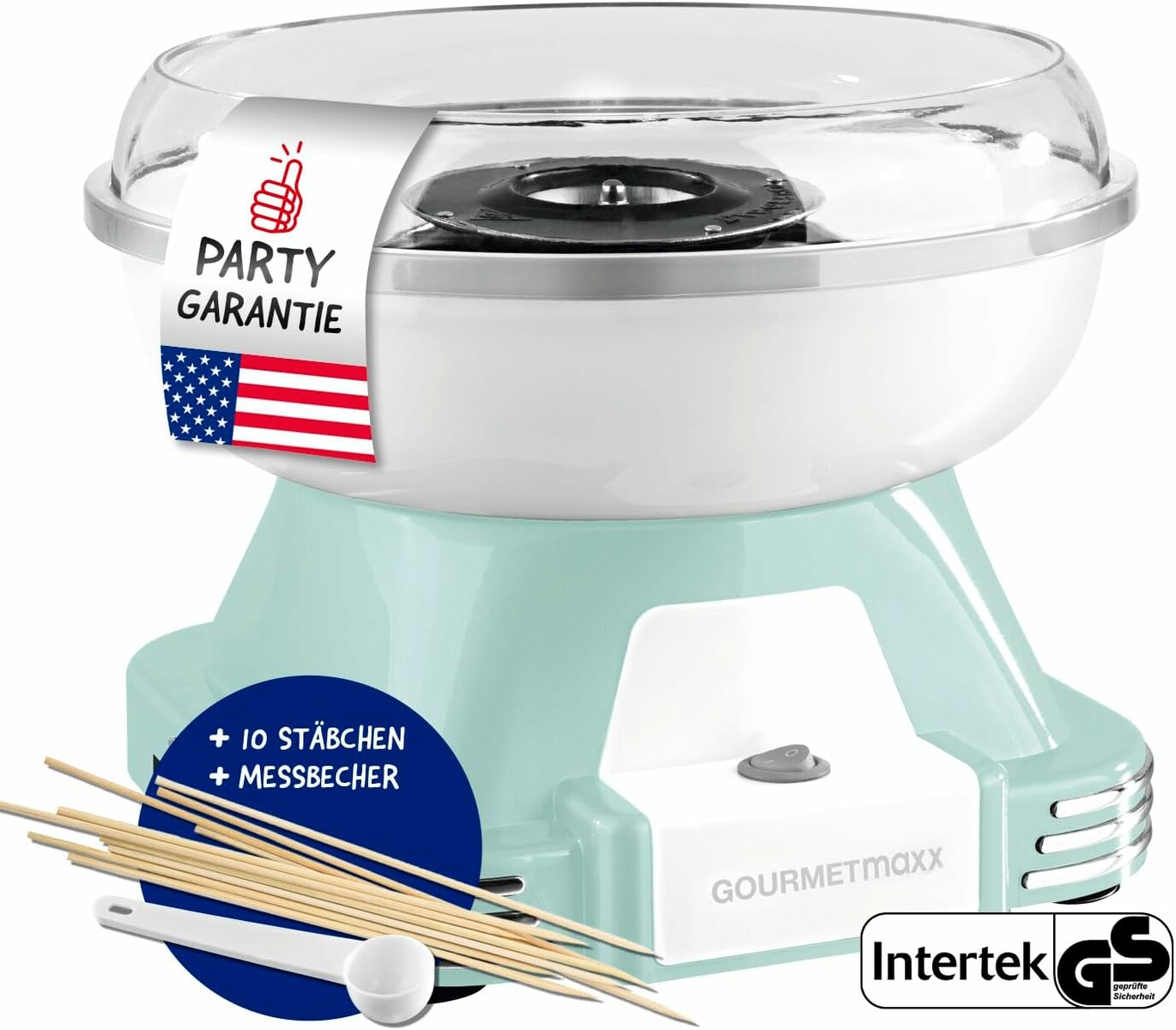 GOURMETmaxx 06532 – maszynka do waty cukrowej w stylu retro, 500 W, miętowa