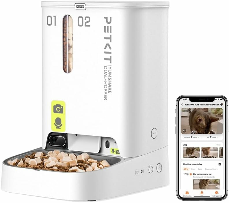 PETKIT Yumshare Dual Hopper P591 – automatyczny karmnik z kamerą 1080p, 5 l