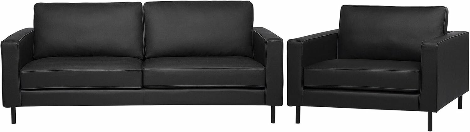 Beliani Savalen 126774 – skórzany komplet wypoczynkowy: sofa 3-osobowa i fotel, czarny